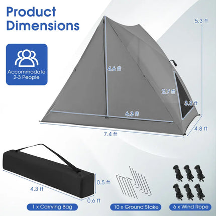 Pop-up Camping Tent for 2-3 People with Carry Bag and Rainfly for Backpacking Hiking Trip-Gray - Gray - Tents