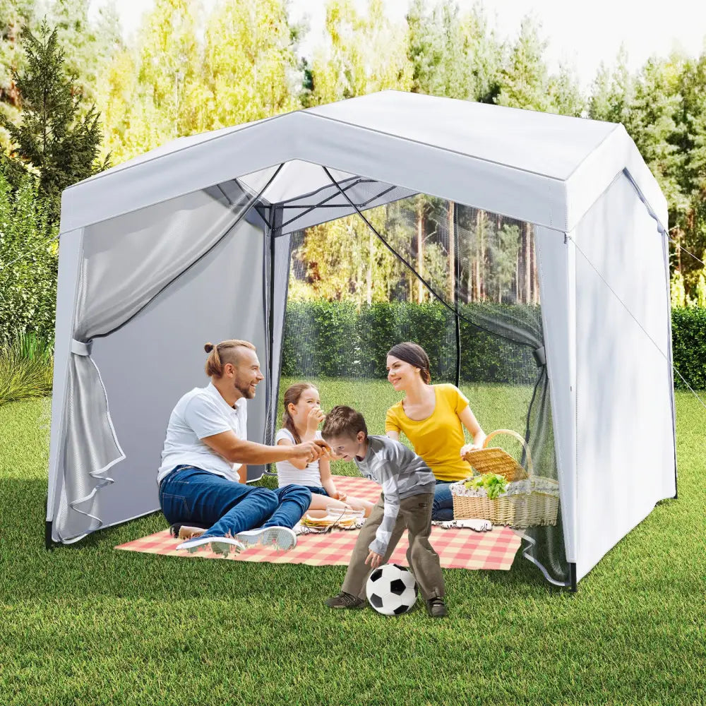 Pop up Canopy Tent wiht 4 Sidewalls Mesh Netting Wheeled Bag-White - White - Canopies