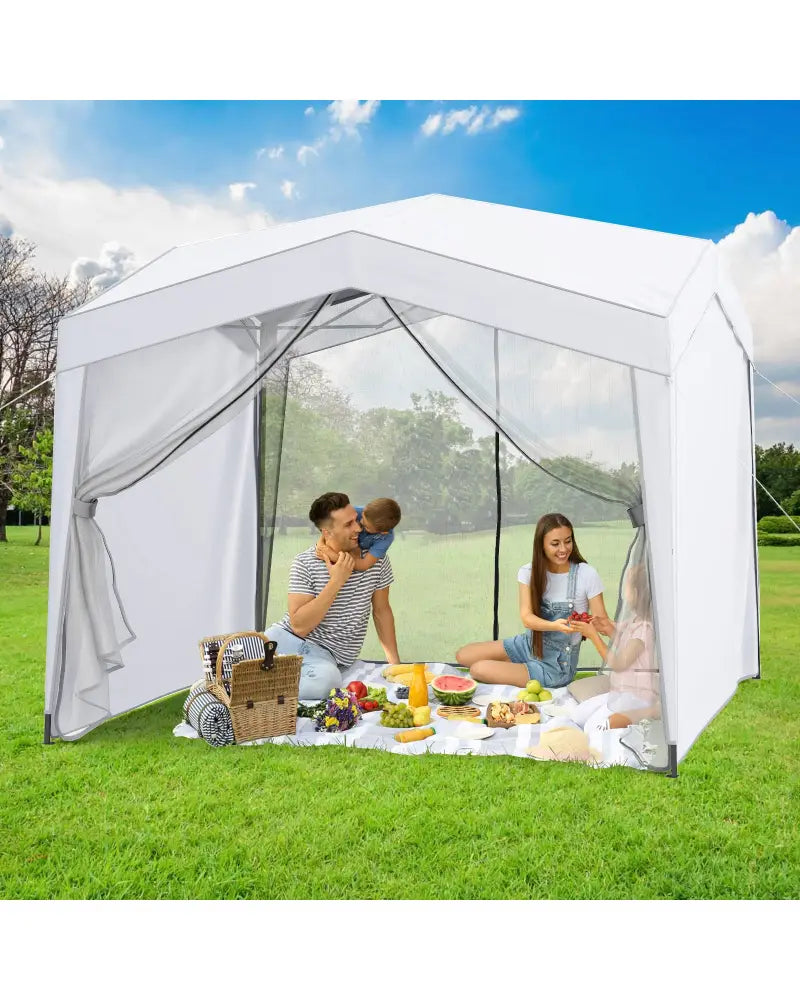 Pop up Canopy Tent wiht 4 Sidewalls Mesh Netting Wheeled Bag-White - White - Canopies