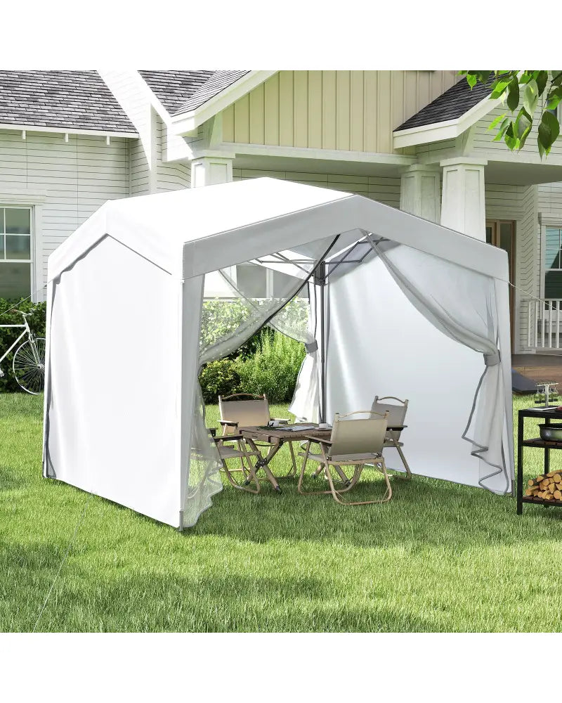 Pop up Canopy Tent wiht 4 Sidewalls Mesh Netting Wheeled Bag-White - White - Canopies