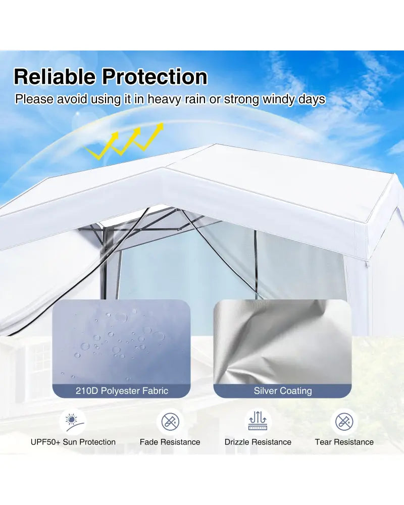 Pop up Canopy Tent wiht 4 Sidewalls Mesh Netting Wheeled Bag-White - White - Canopies