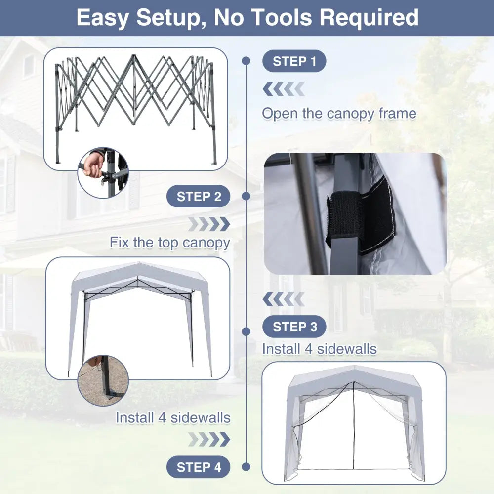 Pop up Canopy Tent wiht 4 Sidewalls Mesh Netting Wheeled Bag-White - White - Canopies
