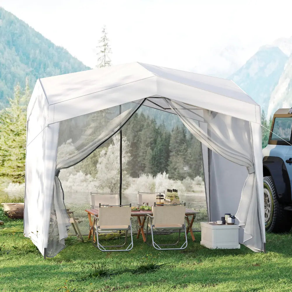 Pop up Canopy Tent wiht 4 Sidewalls Mesh Netting Wheeled Bag-White - White - Canopies
