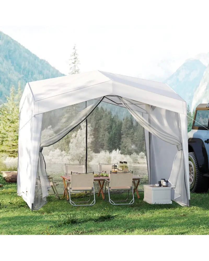Pop up Canopy Tent wiht 4 Sidewalls Mesh Netting Wheeled Bag-White - White - Canopies