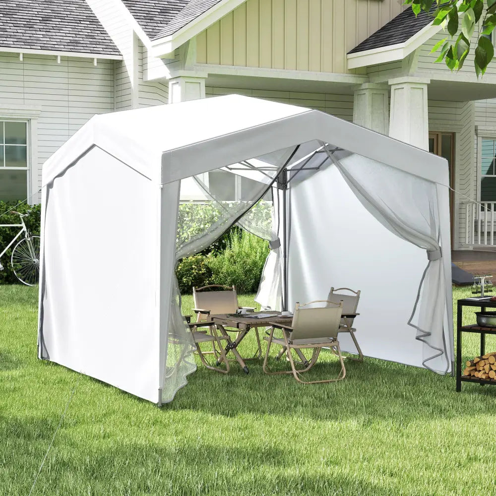 Pop up Canopy Tent wiht 4 Sidewalls Mesh Netting Wheeled Bag-White - White - Canopies