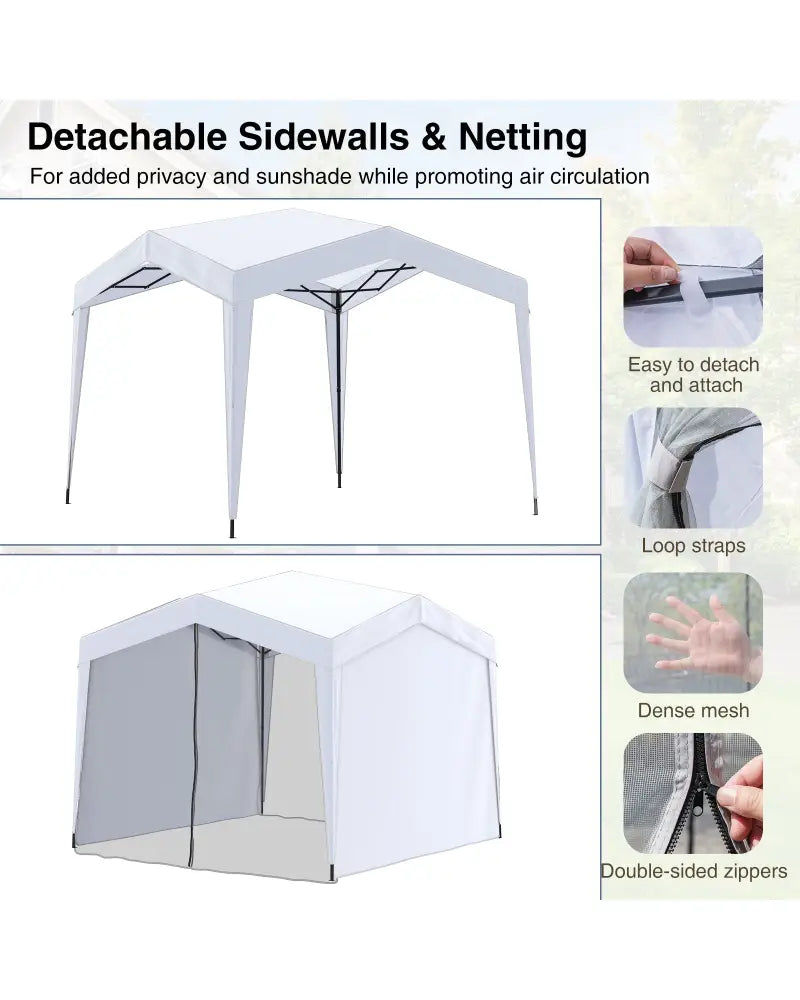 Pop up Canopy Tent wiht 4 Sidewalls Mesh Netting Wheeled Bag-White - White - Canopies