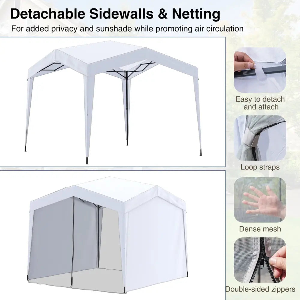 Pop up Canopy Tent wiht 4 Sidewalls Mesh Netting Wheeled Bag-White - White - Canopies