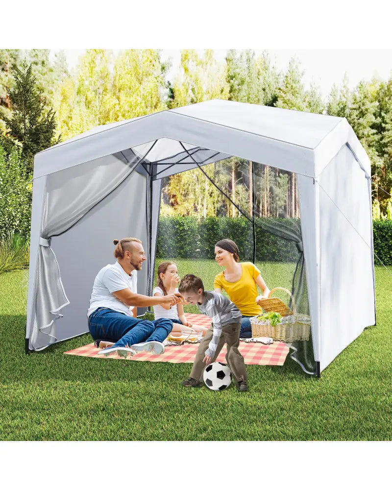Pop up Canopy Tent wiht 4 Sidewalls Mesh Netting Wheeled Bag-White - White - Canopies