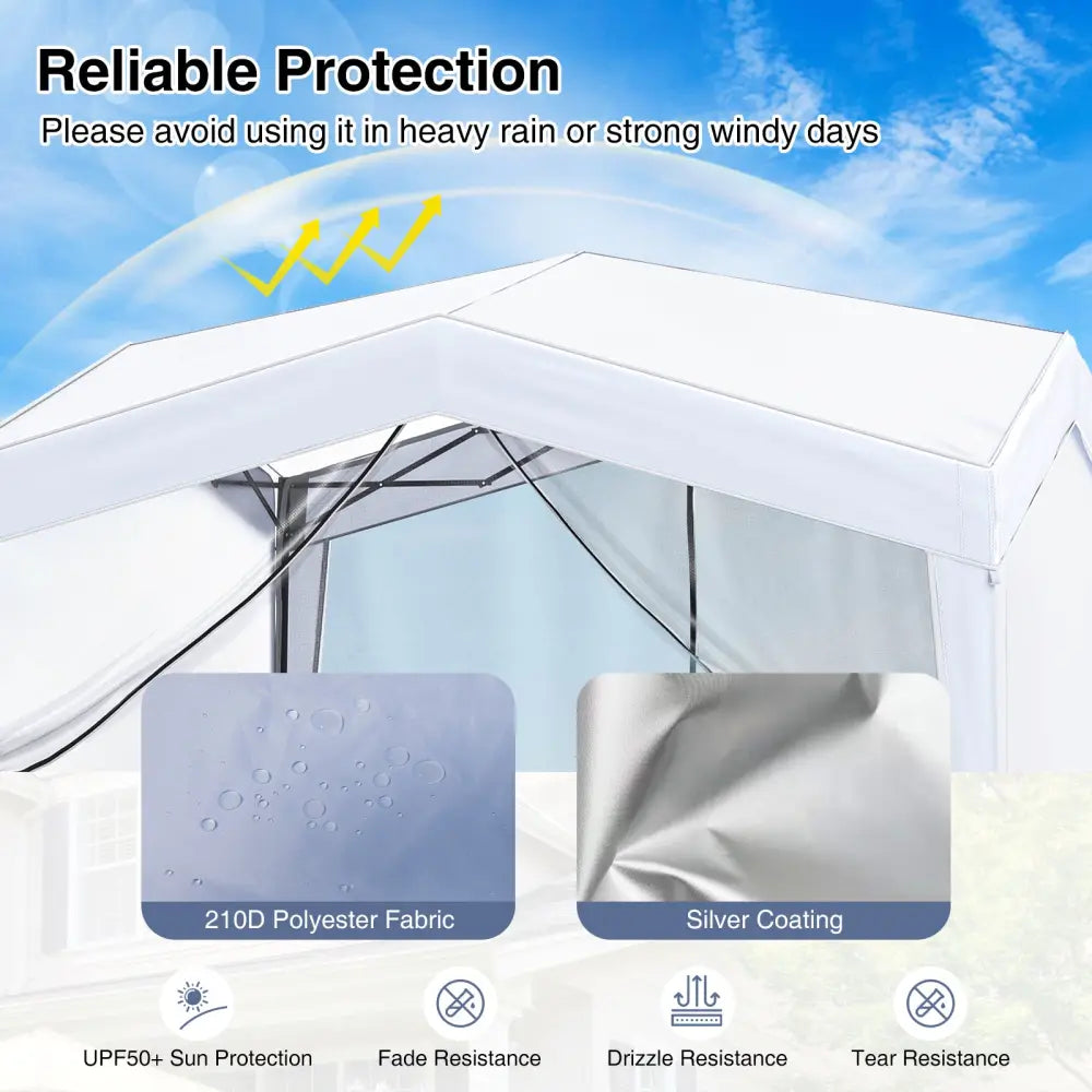 Pop up Canopy Tent wiht 4 Sidewalls Mesh Netting Wheeled Bag-White - White - Canopies