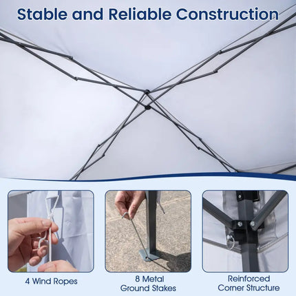 Pop up Canopy Tent with Portable Wheeled Bag 8 Stakes 4 Wind Ropes-White - White - Canopies