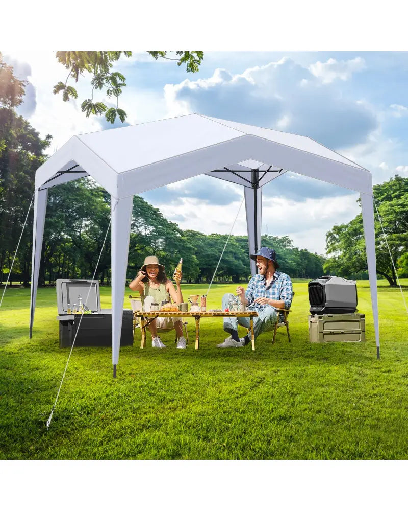 Pop up Canopy Tent with Portable Wheeled Bag 8 Stakes 4 Wind Ropes-White - White - Canopies
