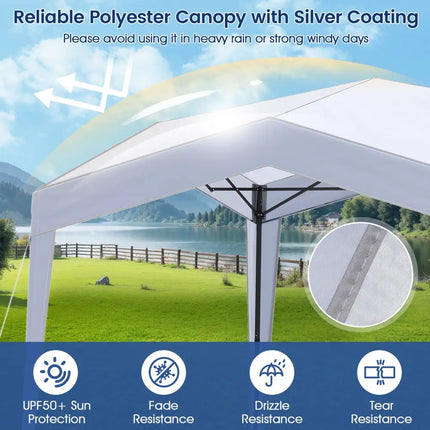 Pop up Canopy Tent with Portable Wheeled Bag 8 Stakes 4 Wind Ropes-White - White - Canopies