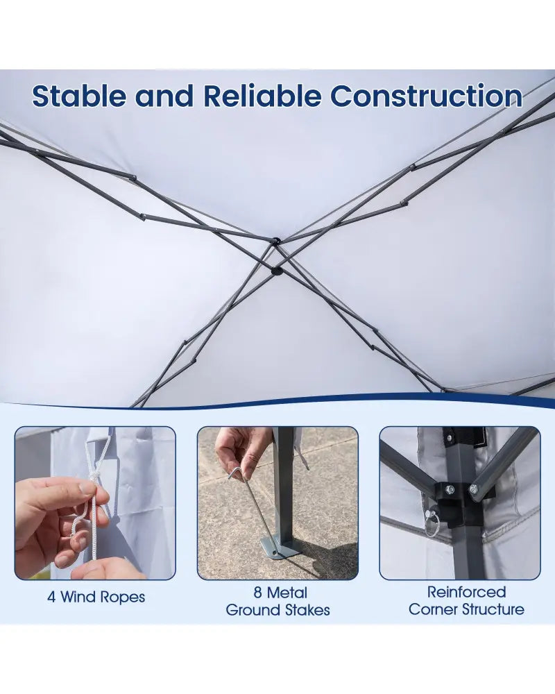 Pop up Canopy Tent with Portable Wheeled Bag 8 Stakes 4 Wind Ropes-White - White - Canopies