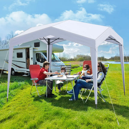 Pop up Canopy Tent with Portable Wheeled Bag 8 Stakes 4 Wind Ropes-White - White - Canopies