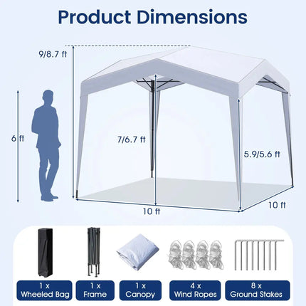 Pop up Canopy Tent with Portable Wheeled Bag 8 Stakes 4 Wind Ropes-White - White - Canopies