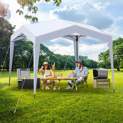 Pop up Canopy Tent with Portable Wheeled Bag 8 Stakes 4 Wind Ropes-White - White - Canopies