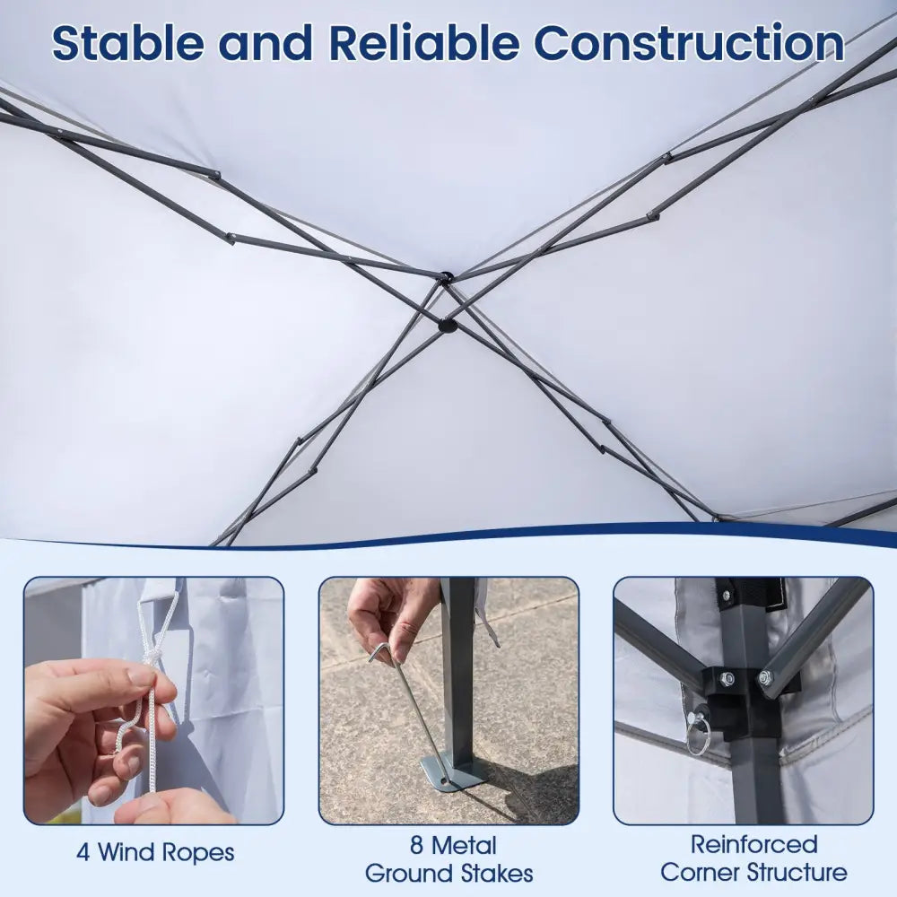 Pop up Canopy Tent with Portable Wheeled Bag 8 Stakes 4 Wind Ropes-White - White - Canopies