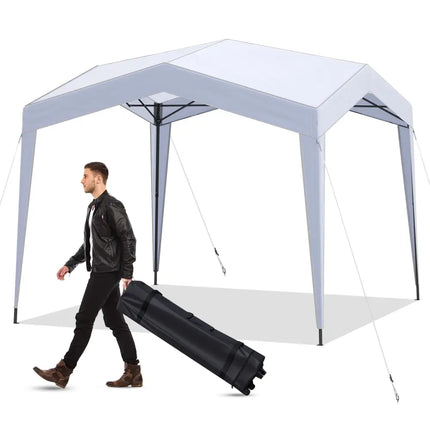 Pop up Canopy Tent with Portable Wheeled Bag 8 Stakes 4 Wind Ropes-White - White - Canopies