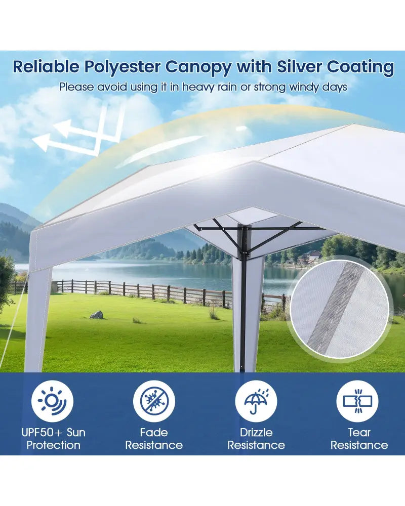 Pop up Canopy Tent with Portable Wheeled Bag 8 Stakes 4 Wind Ropes-White - White - Canopies