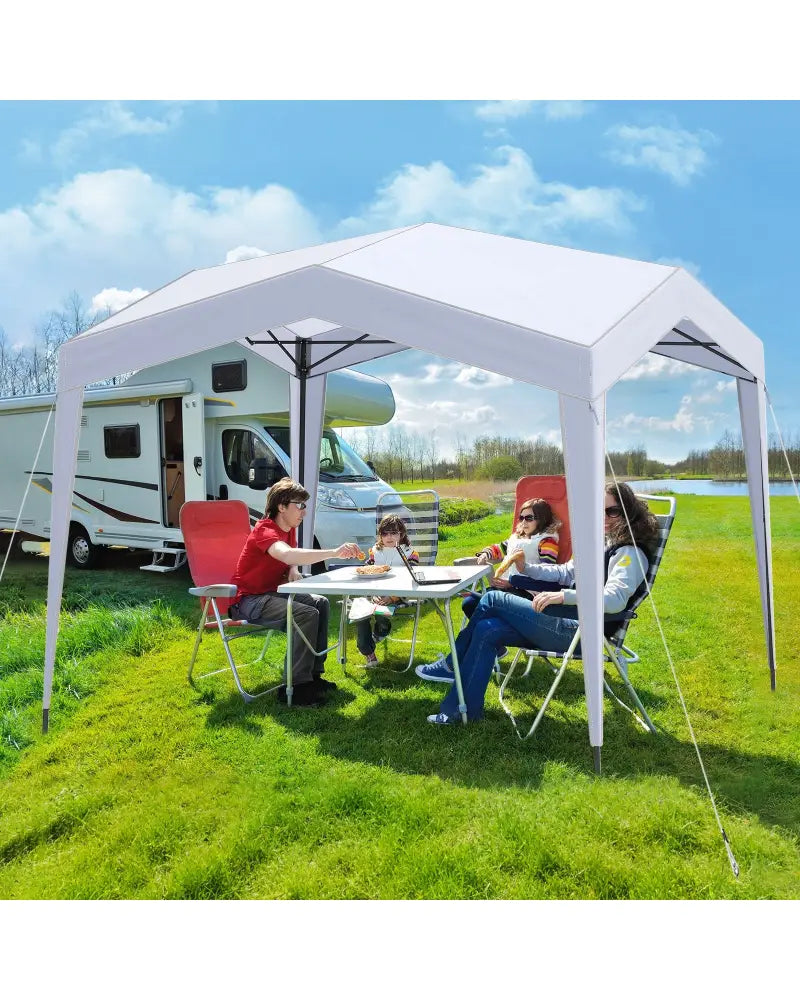 Pop up Canopy Tent with Portable Wheeled Bag 8 Stakes 4 Wind Ropes-White - White - Canopies