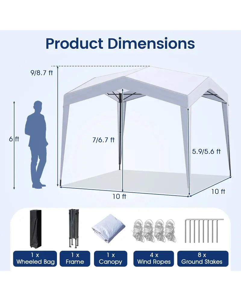 Pop up Canopy Tent with Portable Wheeled Bag 8 Stakes 4 Wind Ropes-White - White - Canopies