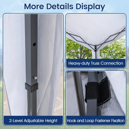 Pop up Canopy Tent with Portable Wheeled Bag 8 Stakes 4 Wind Ropes-White - White - Canopies