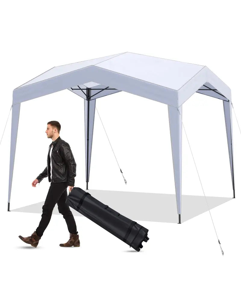 Pop up Canopy Tent with Portable Wheeled Bag 8 Stakes 4 Wind Ropes-White - White - Canopies