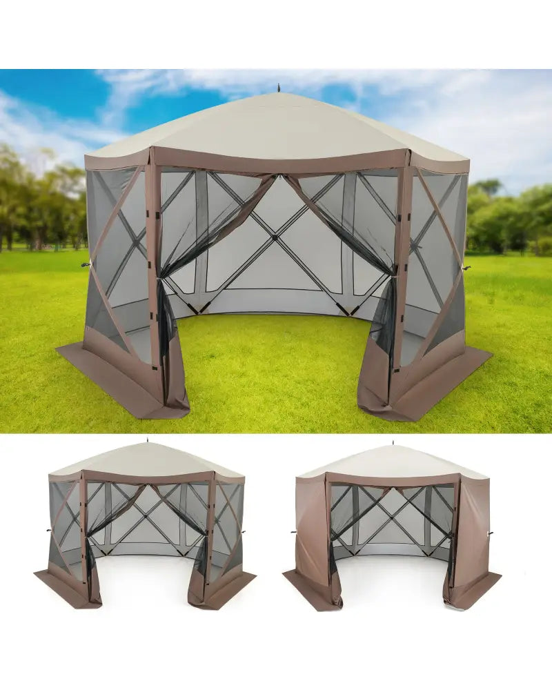 Pop-up Gazebo 6-sided Instant Setup Screen House Hub Tent with Mesh Netting Walls-Coffee - Coffee - Gazebos