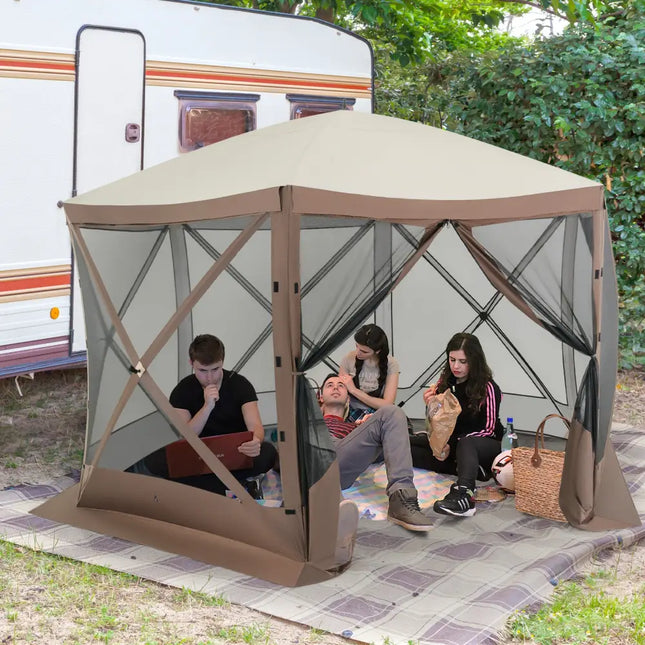 Pop-up Gazebo 6-sided Instant Setup Screen House Hub Tent with Mesh Netting Walls-Coffee - Coffee - Gazebos