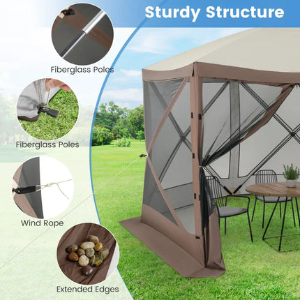 Pop-up Gazebo 6-sided Instant Setup Screen House Hub Tent with Mesh Netting Walls-Coffee - Coffee - Gazebos