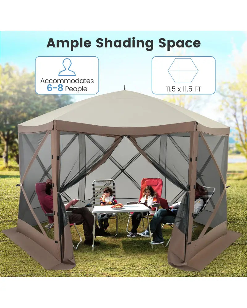 Pop-up Gazebo 6-sided Instant Setup Screen House Hub Tent with Mesh Netting Walls-Coffee - Coffee - Gazebos