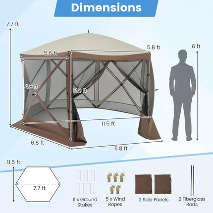 Pop-up Gazebo 6-sided Instant Setup Screen House Hub Tent with Mesh Netting Walls-Coffee - Coffee - Gazebos