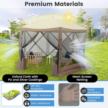 Pop-up Gazebo 6-sided Instant Setup Screen House Hub Tent with Mesh Netting Walls-Coffee - Coffee - Gazebos