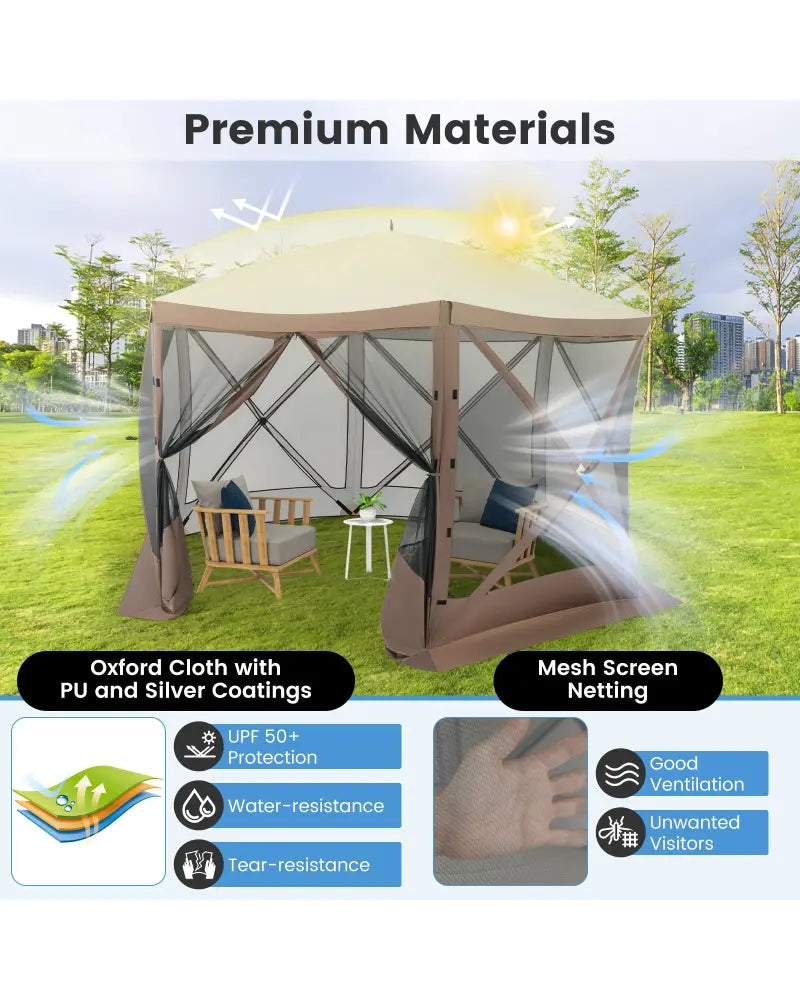 Pop-up Gazebo 6-sided Instant Setup Screen House Hub Tent with Mesh Netting Walls-Coffee - Coffee - Gazebos