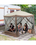 Pop-up Gazebo 6-sided Instant Setup Screen House Hub Tent with Mesh Netting Walls-Coffee - Coffee - Gazebos