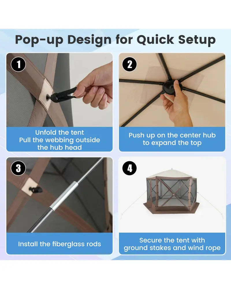 Pop-up Gazebo 6-sided Instant Setup Screen House Hub Tent with Mesh Netting Walls-Coffee - Coffee - Gazebos