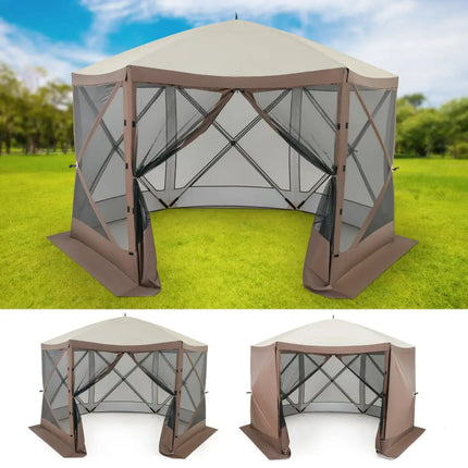 Pop-up Gazebo 6-sided Instant Setup Screen House Hub Tent with Mesh Netting Walls-Coffee - Coffee - Gazebos