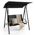 Porch Swing Chair with Adjustable Canopy-Black - Black - Porch Swings