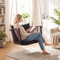 Porch Swing Patio Hanging Rattan Chair with Zippered Cushions and Rope-Black - Black - Porch Swings