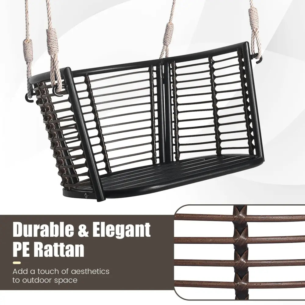 Porch Swing Patio Hanging Rattan Chair with Zippered Cushions and Rope-Black - Black - Porch Swings