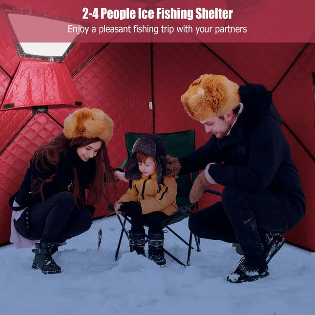 Portable 2 Person Ice Shanty with Cotton Padded Walls-Red - Red - Tents