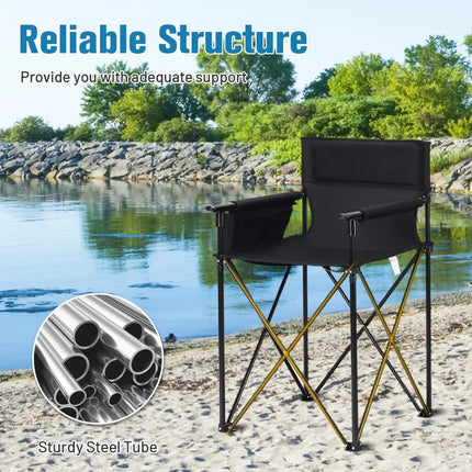 Portable 38 Inch Oversized High Camping Fishing Folding Chair - Black - Camping Furniture
