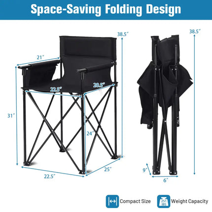 Portable 38 Inch Oversized High Camping Fishing Folding Chair - Black - Camping Furniture