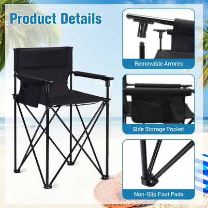 Portable 38 Inch Oversized High Camping Fishing Folding Chair - Black - Camping Furniture
