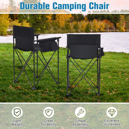 Portable 38 Inch Oversized High Camping Fishing Folding Chair - Black - Camping Furniture