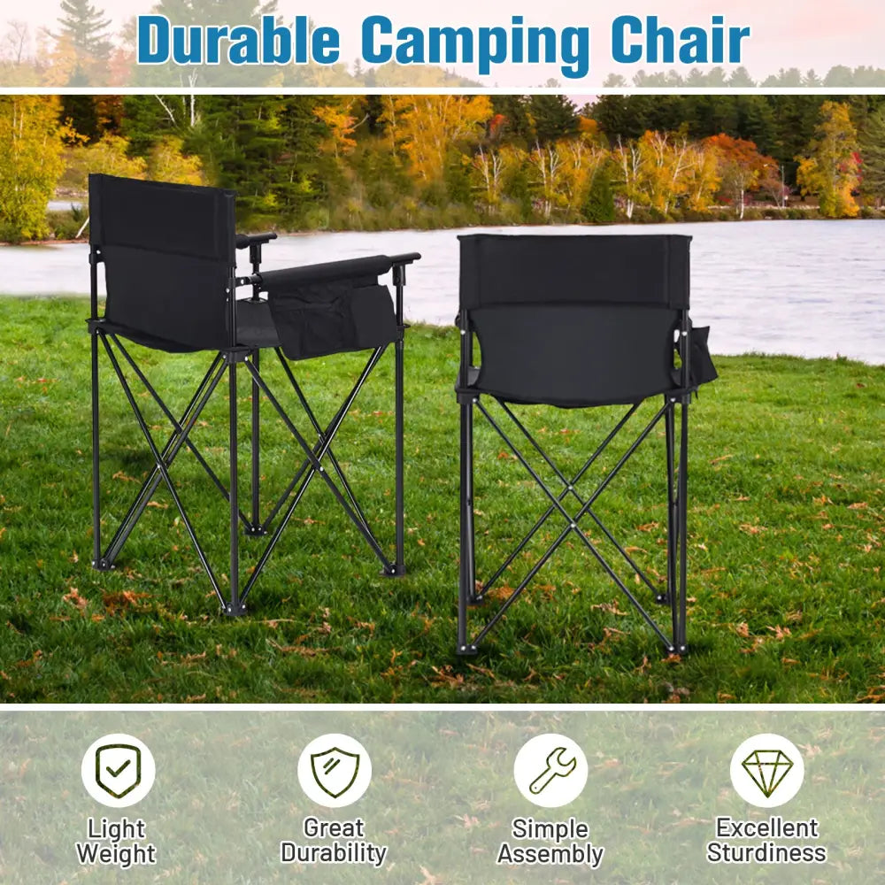 Portable 38 Inch Oversized High Camping Fishing Folding Chair - Black - Camping Furniture