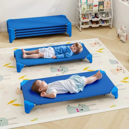 Portable 6 Pack Stackable Daycare Cots Sleeping Bed for Kids 52 InchBlue - Oasis Home Essentials