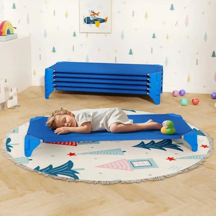 Portable 6 Pack Stackable Daycare Cots Sleeping Bed for Kids 52 InchBlue - Oasis Home Essentials