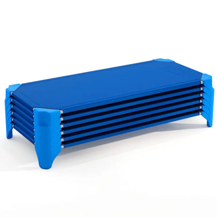 Portable 6 Pack Stackable Daycare Cots Sleeping Bed for Kids 52 Inch-Blue - Blue - Toddler Beds