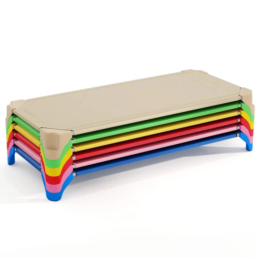 Portable 6 Pack Stackable Daycare Cots Sleeping Bed for Kids 52 Inch-Multicolor - Multicolor - Toddler Beds